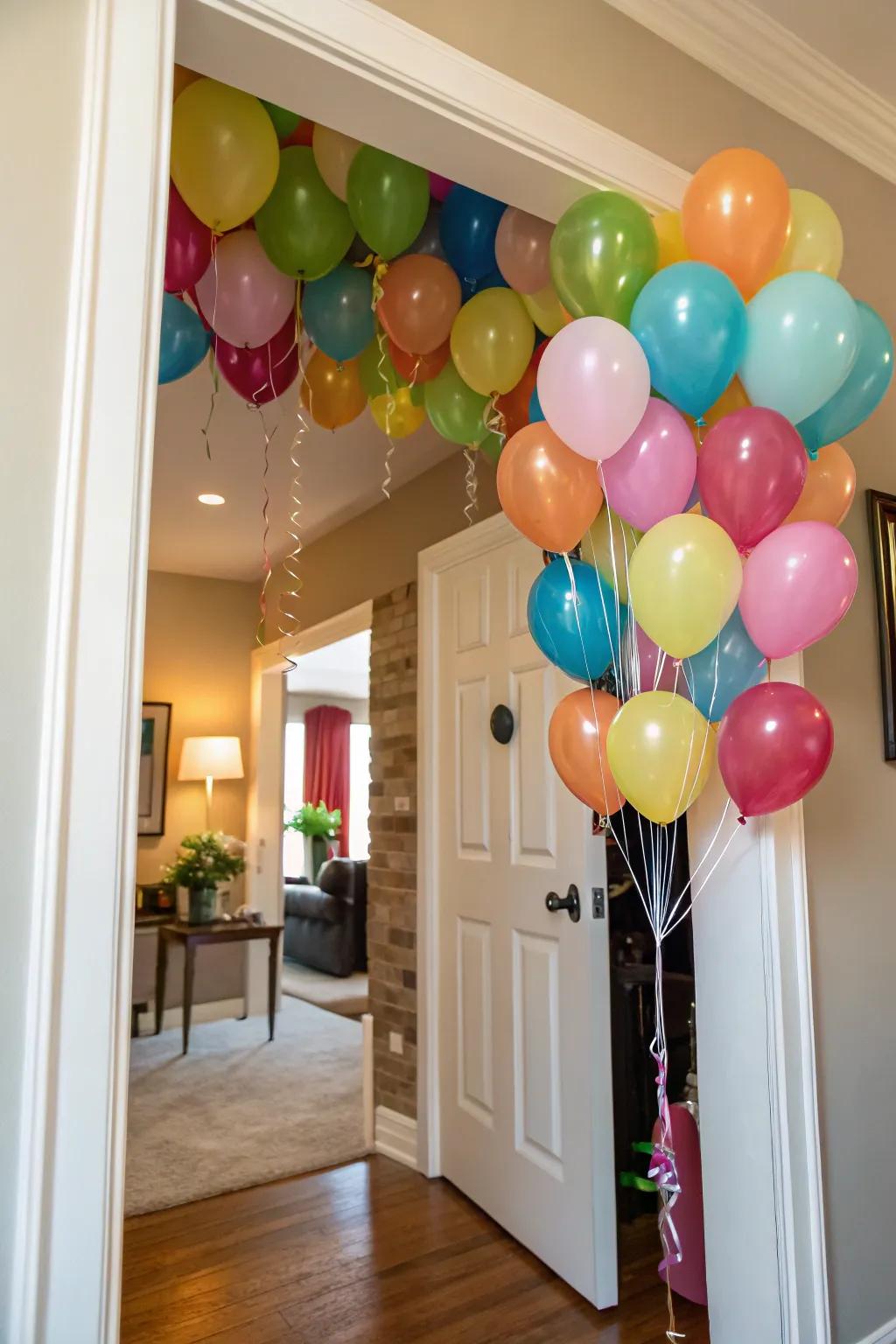 A doorway ready for a balloon avalanche surprise.