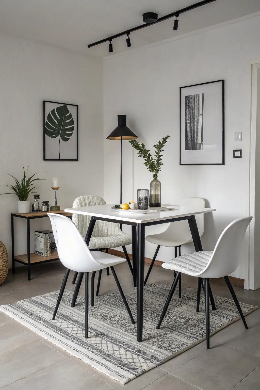Minimalist design creates a serene dining space.