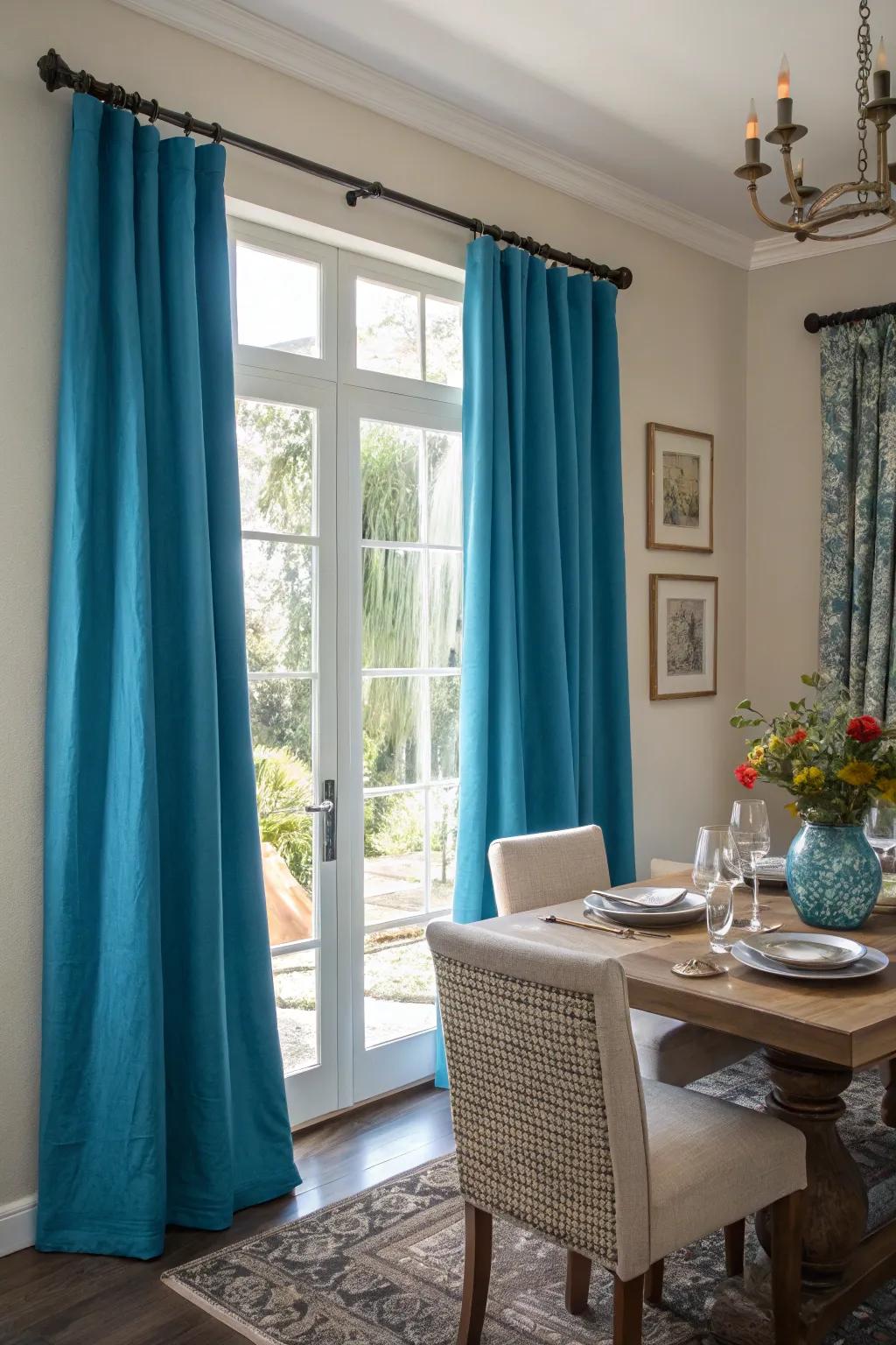 Bold curtains introduce a fresh pop of color to your space.