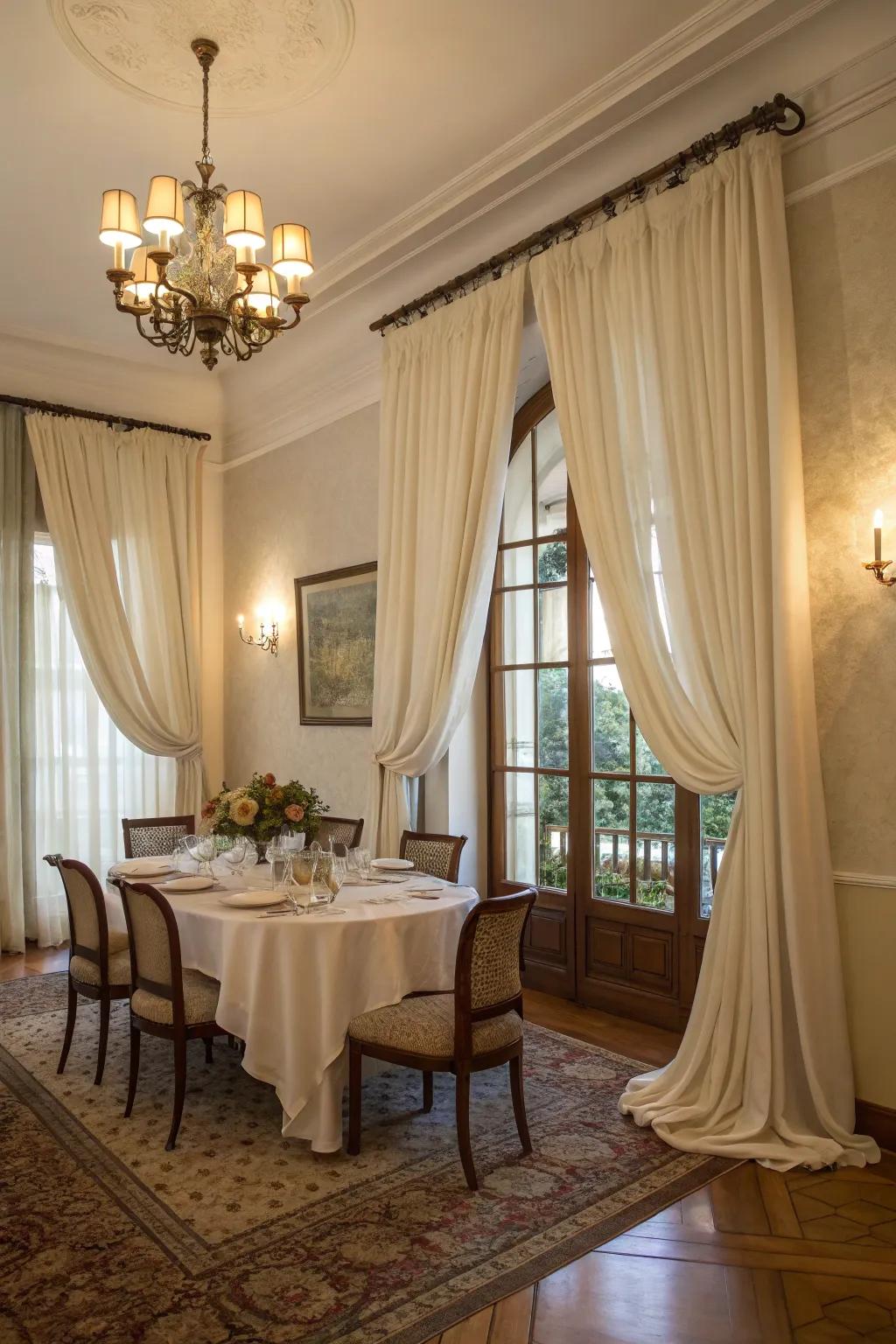Extra-tall curtains create the illusion of higher ceilings.