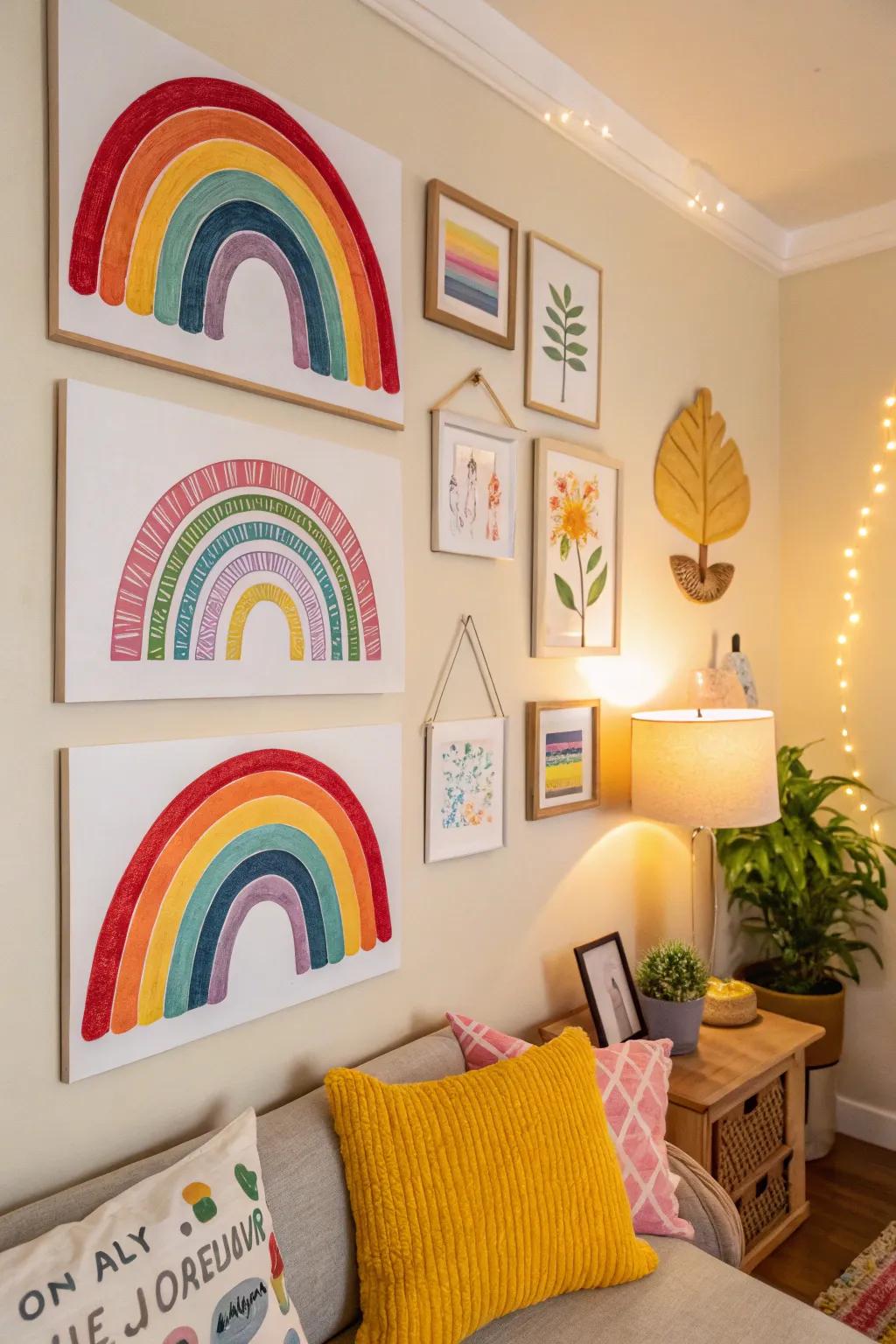 DIY rainbow art adds a personal and creative touch.