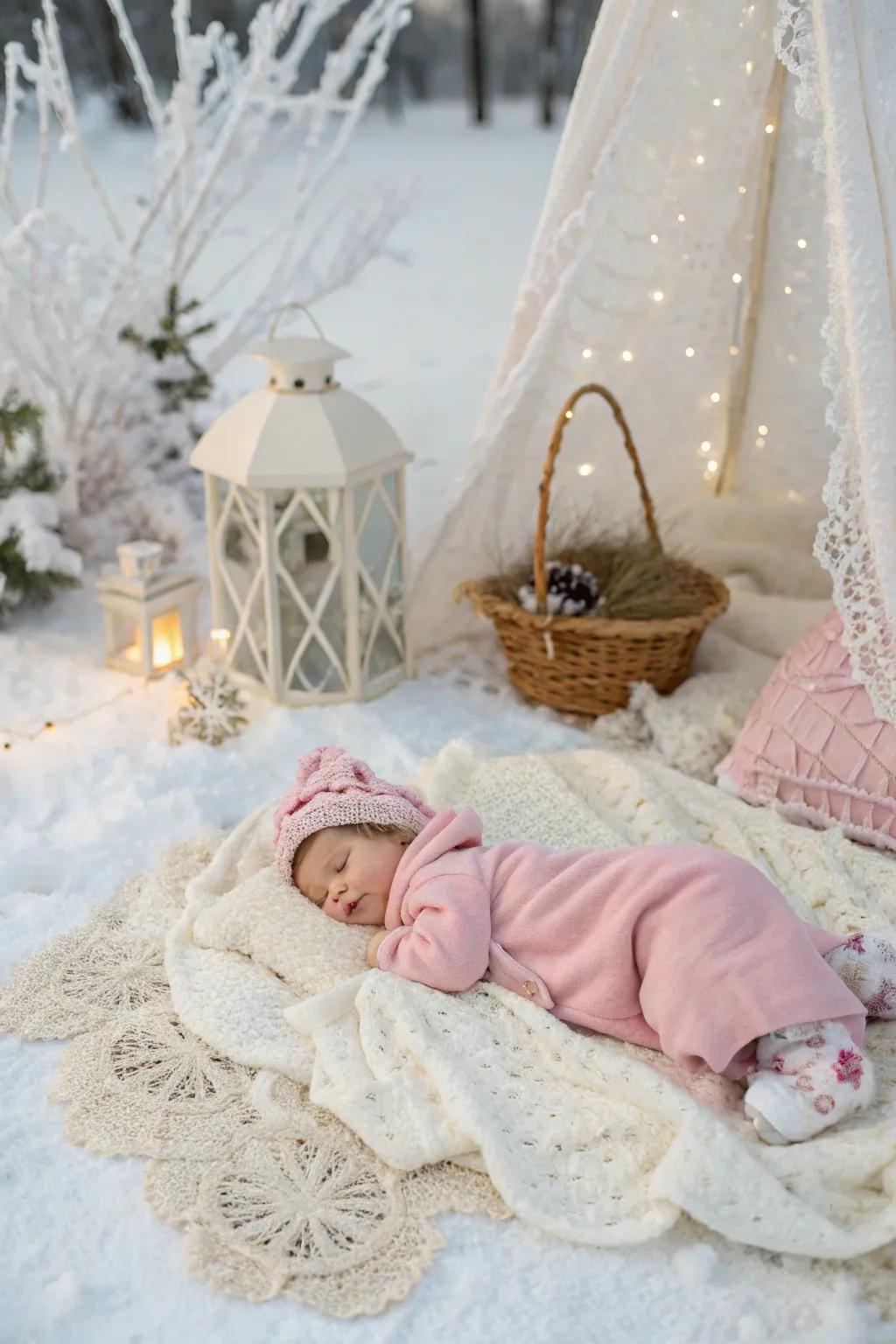 Capture the essence of a winter fairy tale with delicate details.