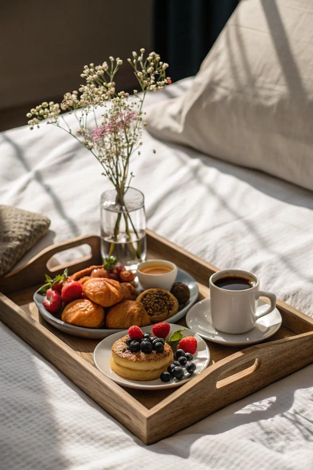 A delightful breakfast in bed for the birthday girl.