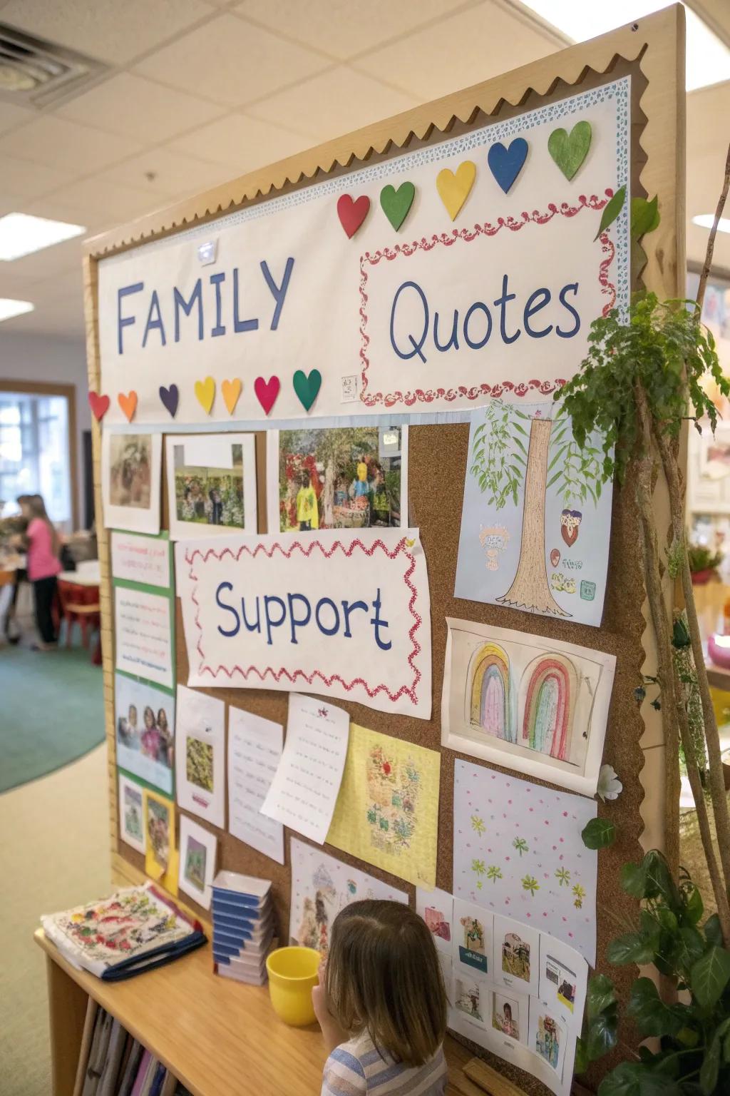 An inspiring bulletin board featuring a collection of family quotes and sayings.