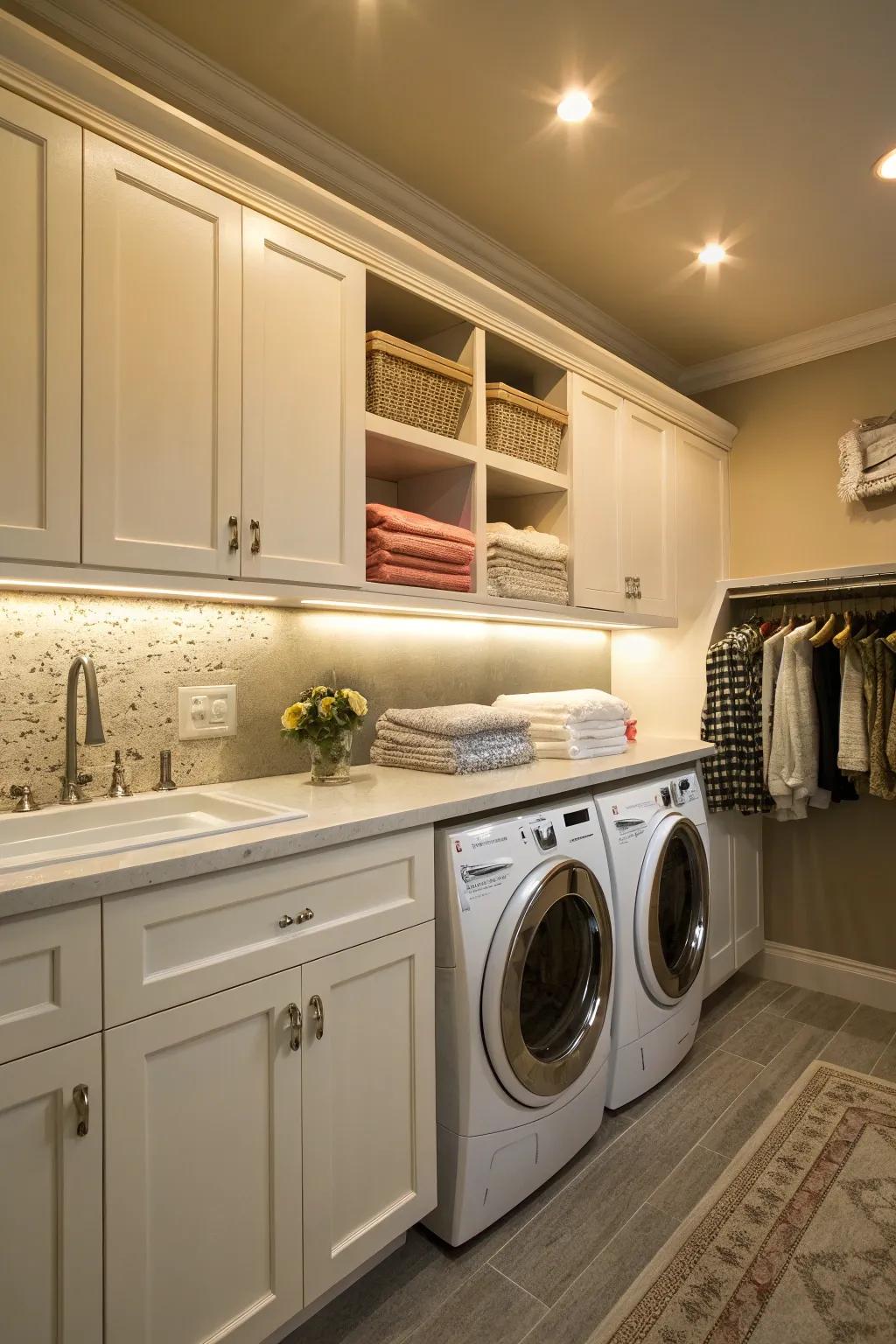Practical under-cabinet lighting brightening up the laundry room.