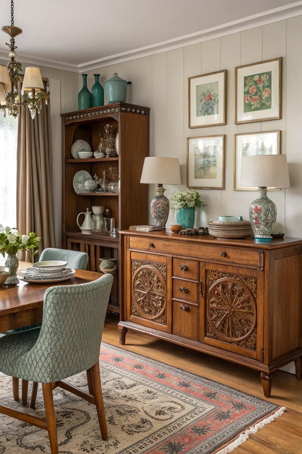 Vintage pieces add charm and authenticity to the space.