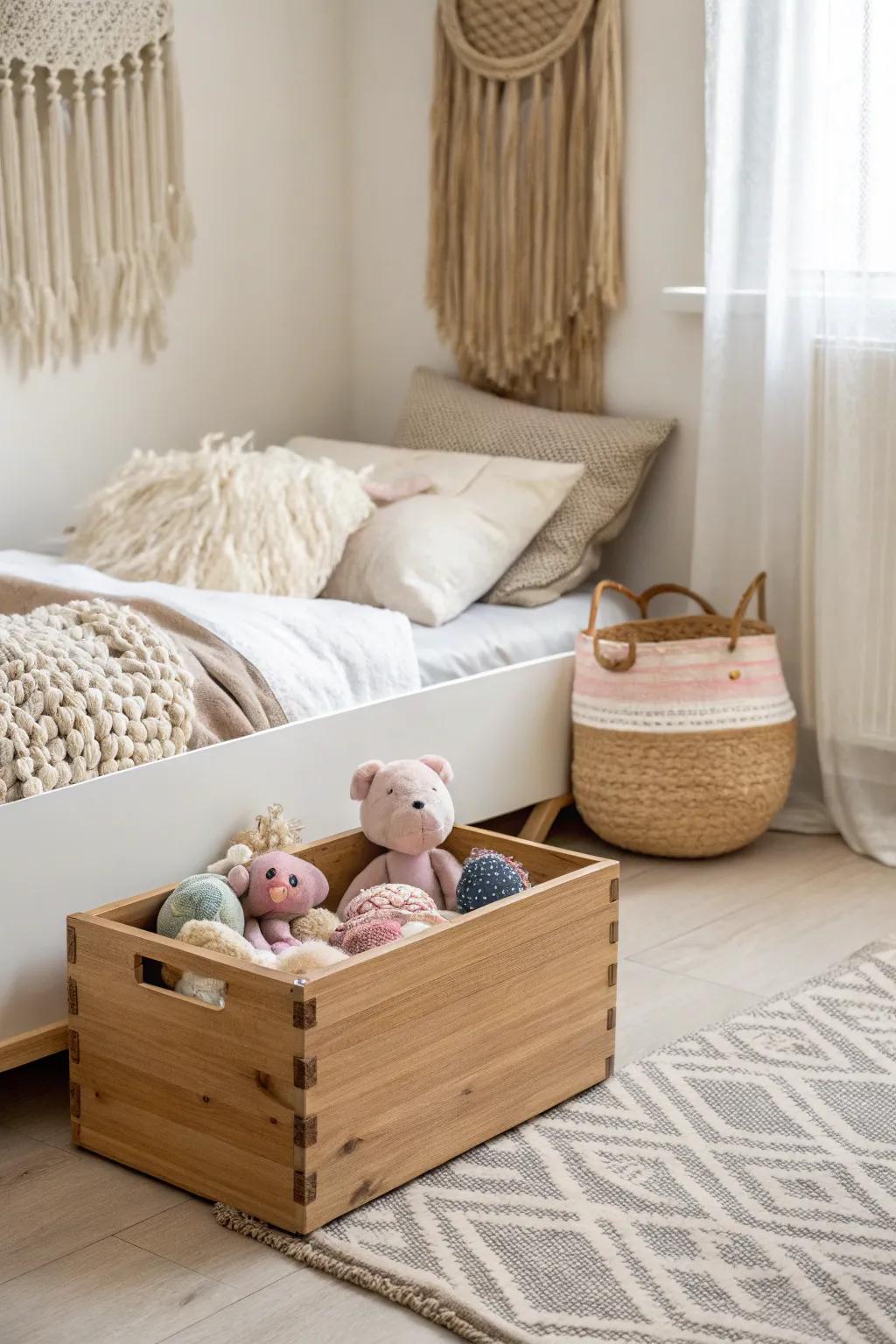 Discover chic Scandinavian elegance with under-the-bed storage for your beloved plush toys.