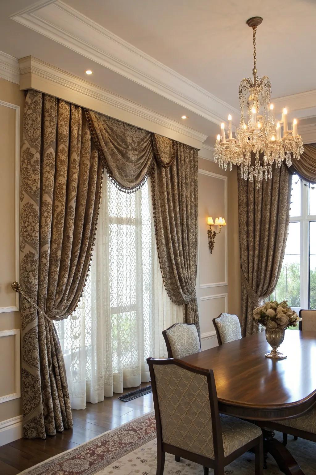 Wall-to-wall drapes add glamour and sophistication.