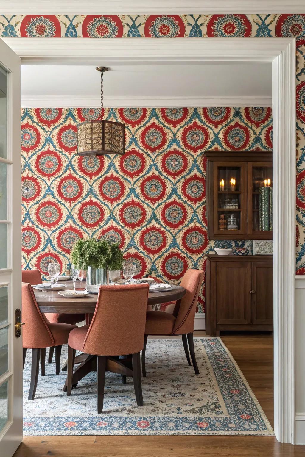 Bold patterns on wallpaper add drama and energy.