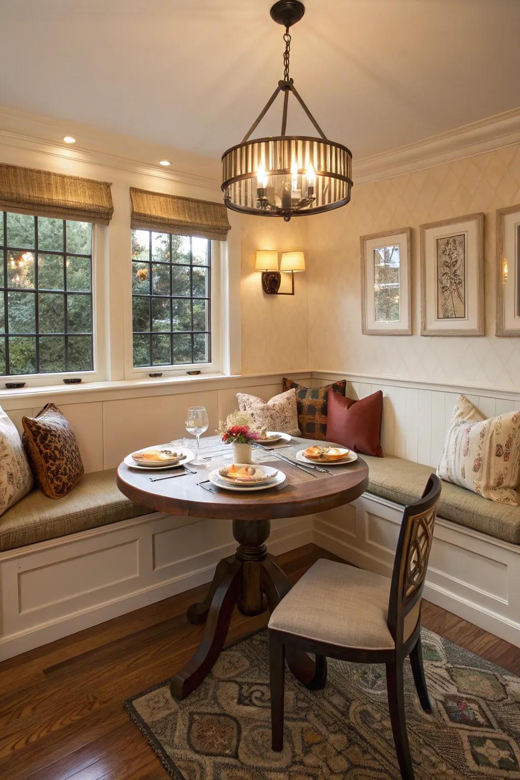 A cozy nook creates an intimate spot for casual dining.