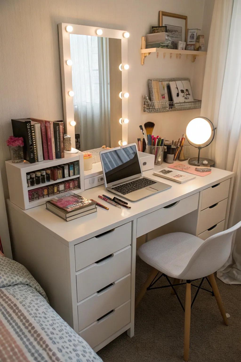 A multifunctional desk serves various needs efficiently.