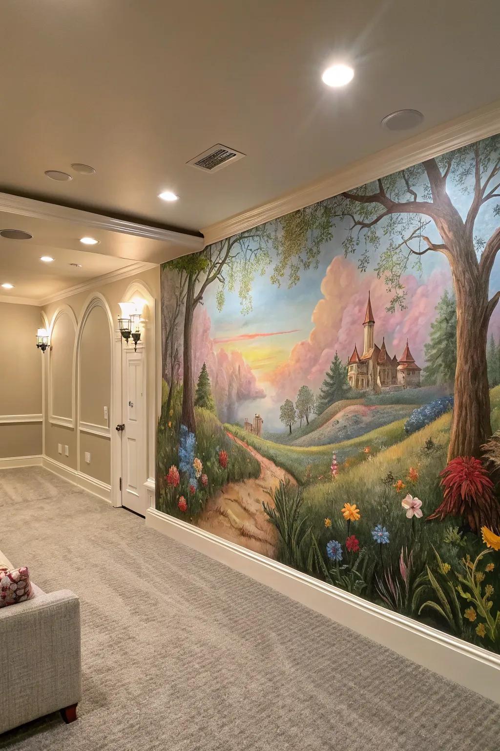 Custom murals add character and uniqueness to the space.