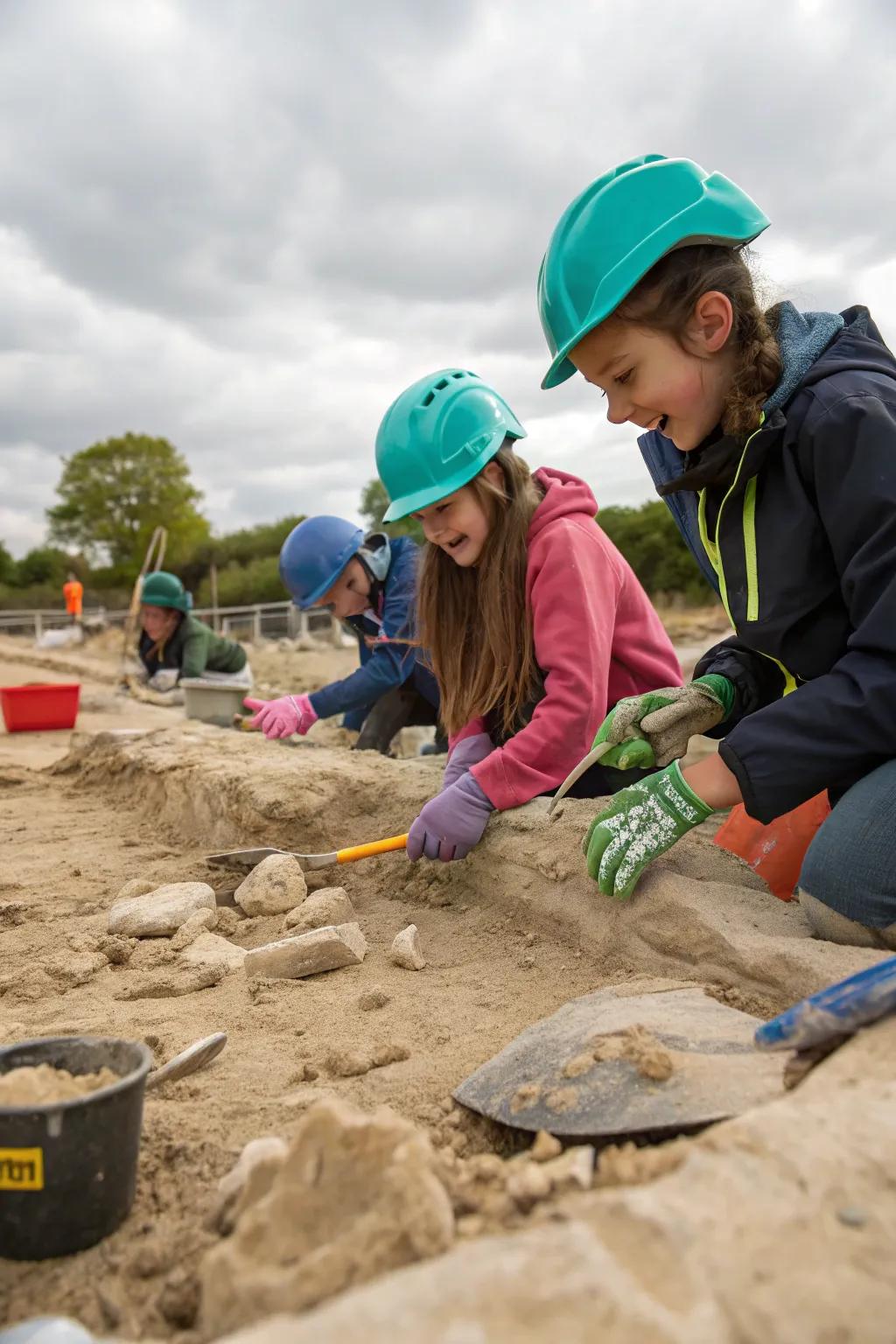 Young explorers on a dinosaur dig adventure.