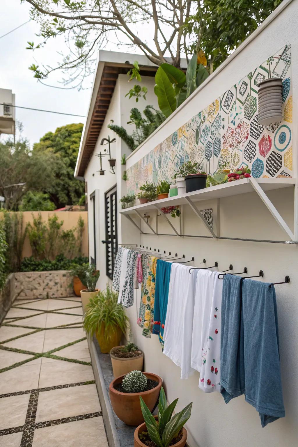 Functional art adds a personal touch to the laundry area.