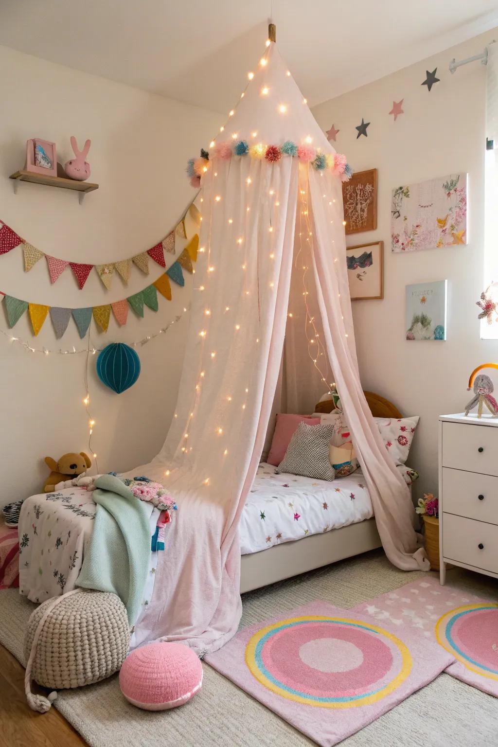 A canopy can add a touch of magic to a child's room.