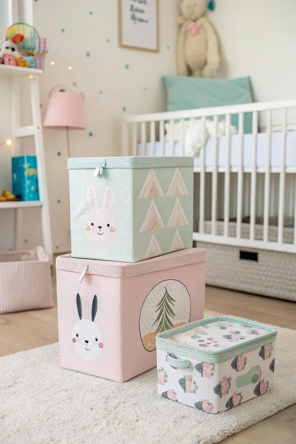 Decorative boxes keep clutter at bay and enhance the room's aesthetic.