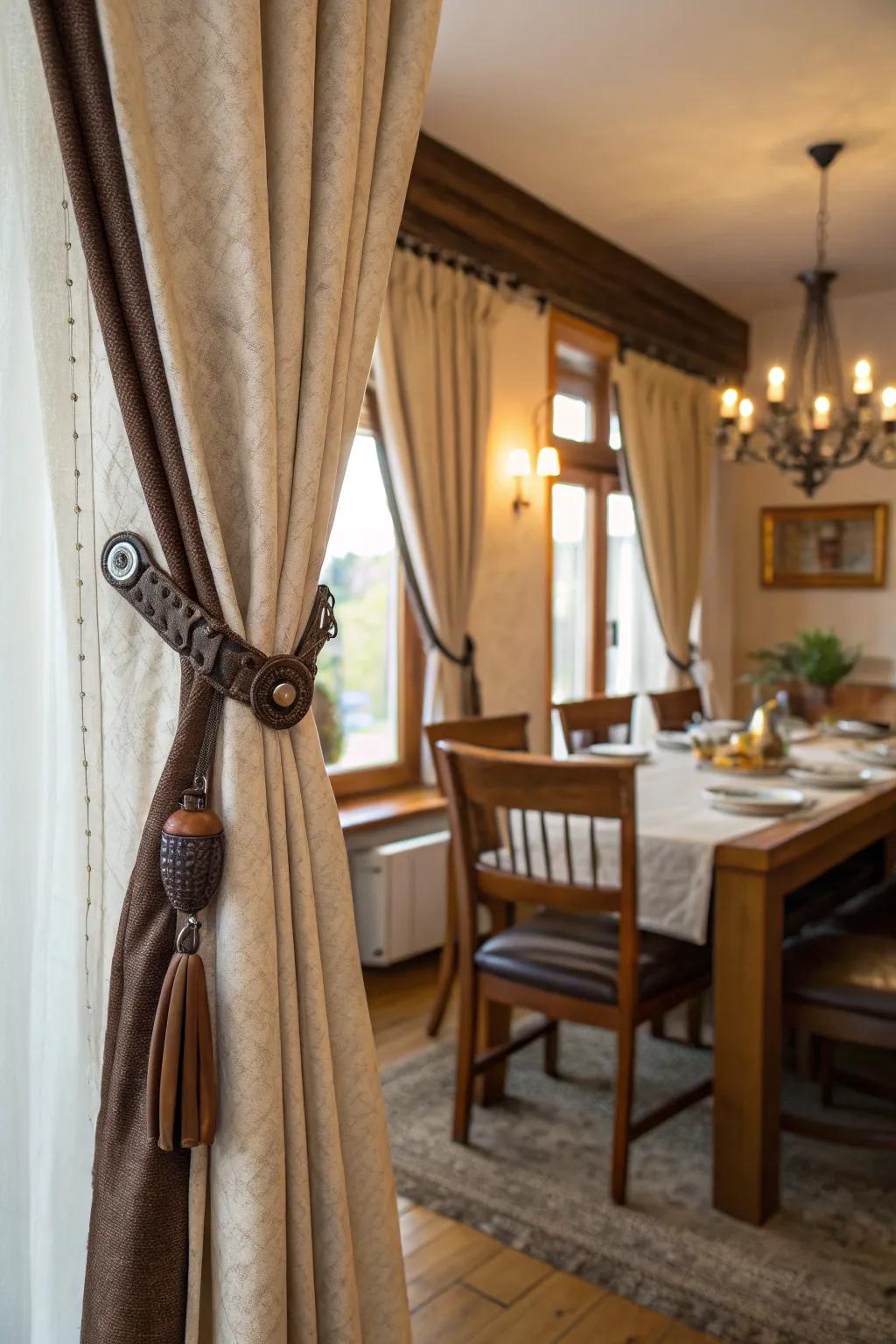 Unique curtain tiebacks add a surprising element to your decor.