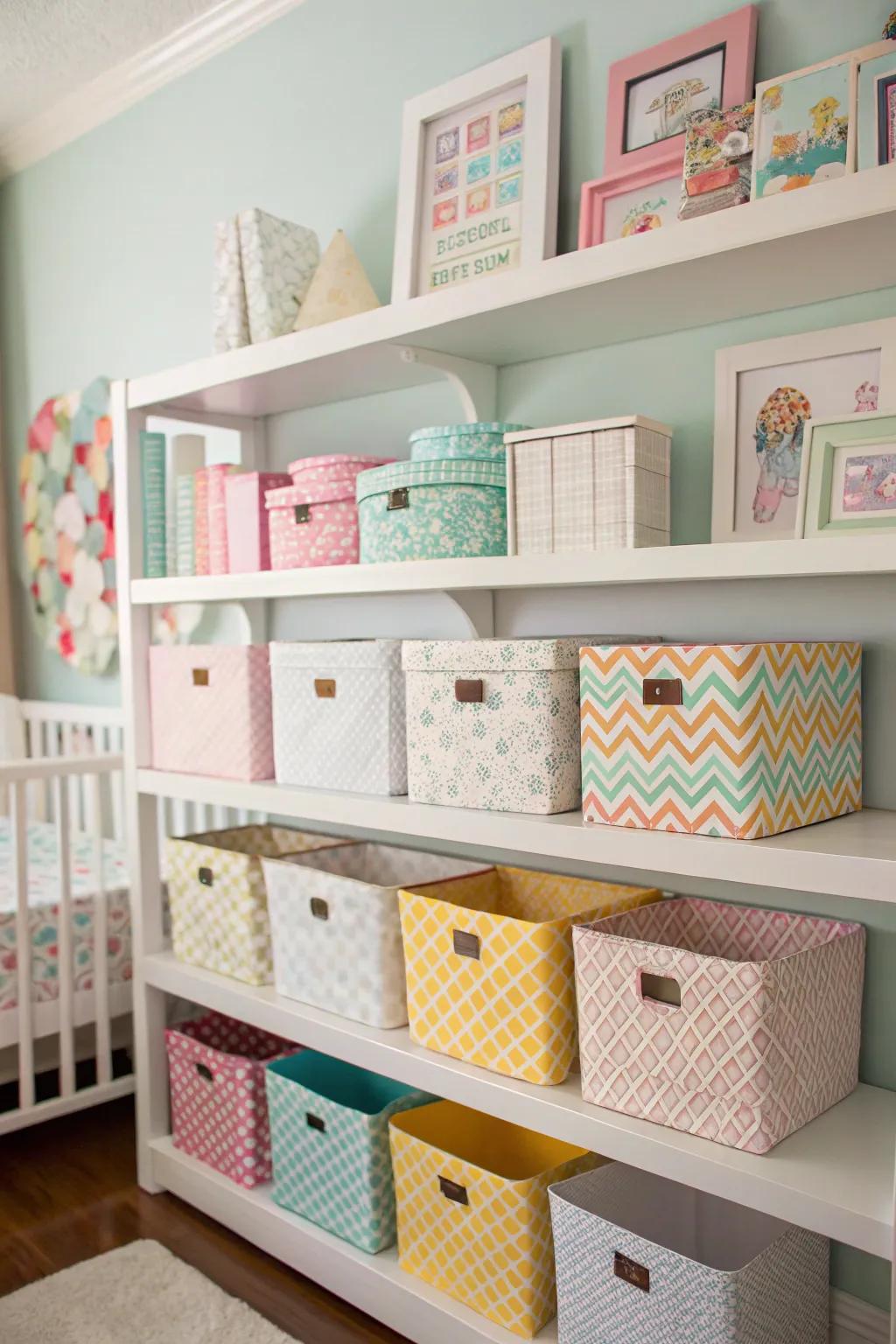 Storage boxes keep clutter at bay while adding style.