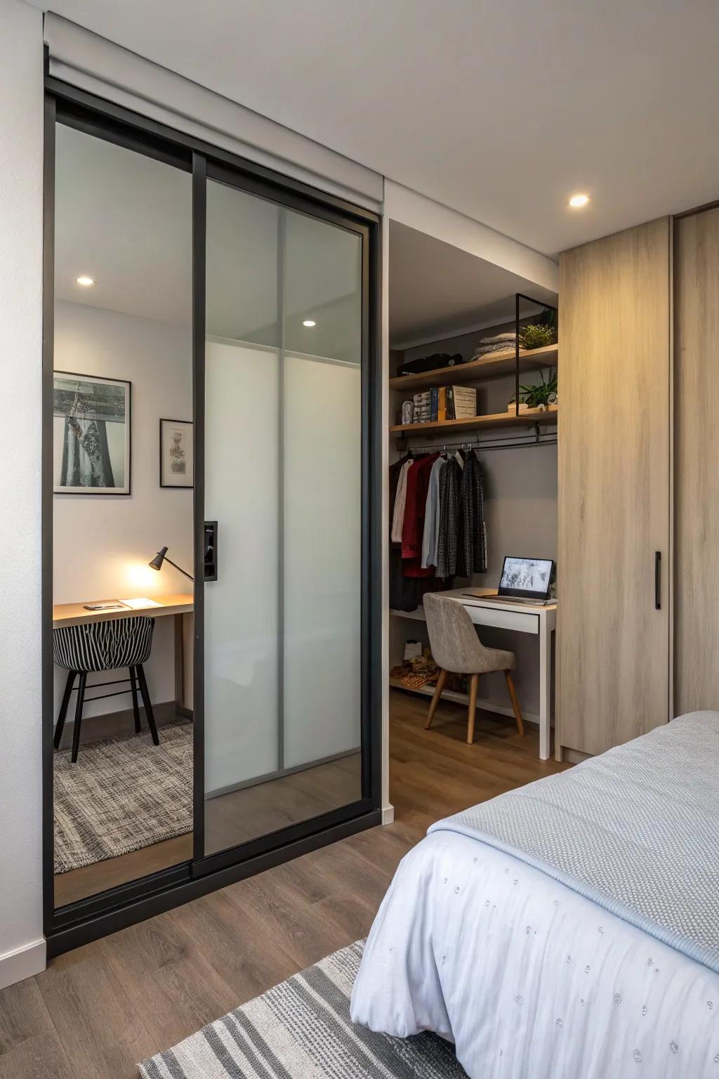 A sliding door saves space and adds modern elegance.