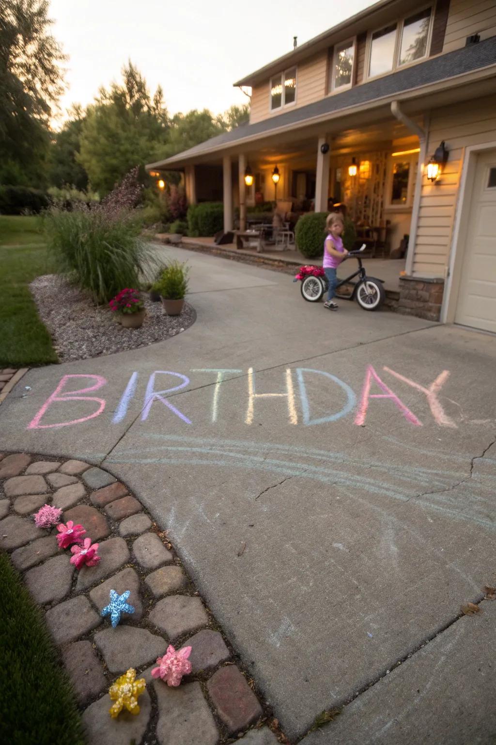 A cheerful chalk message to welcome her birthday.