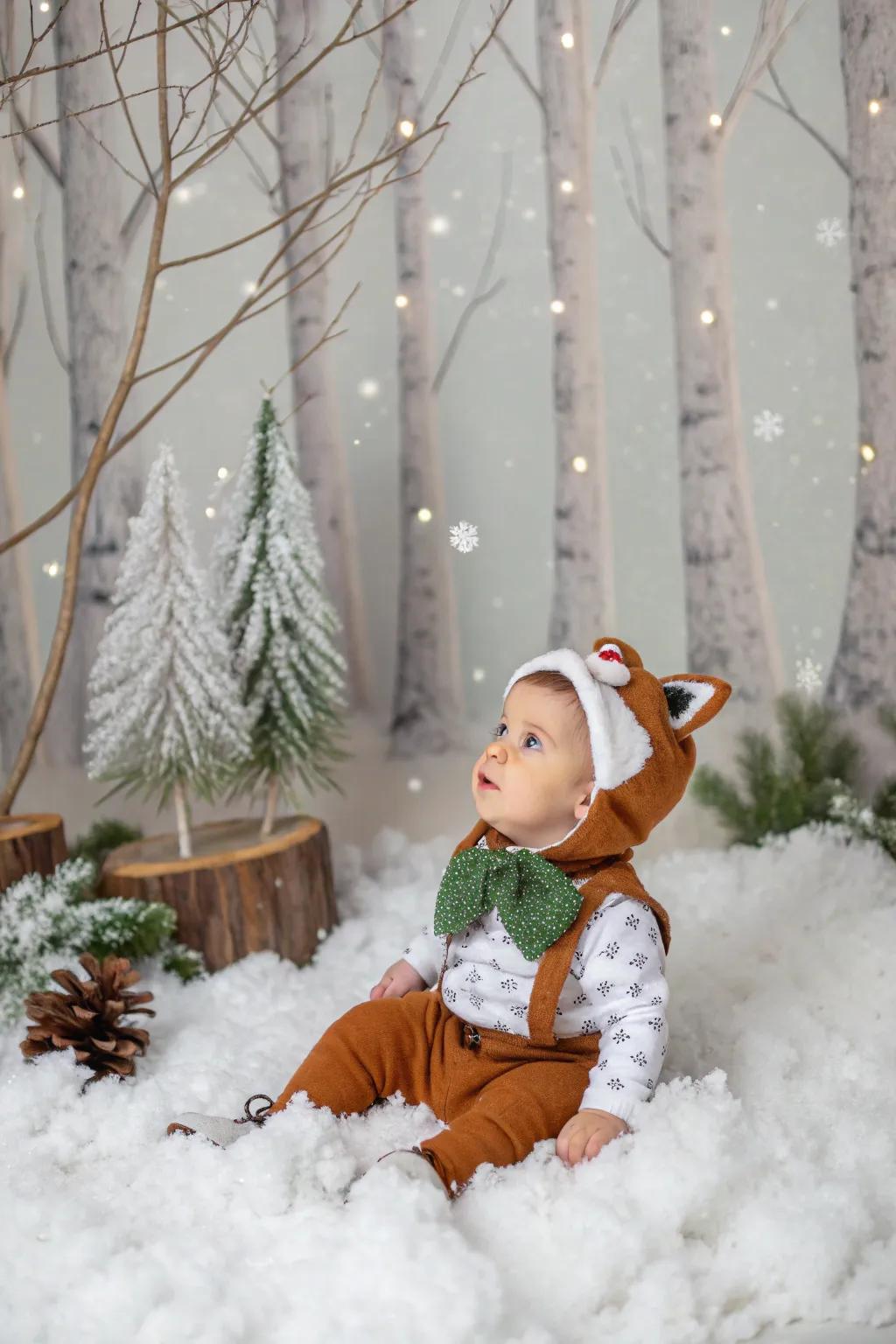 Create a whimsical forest adventure for your winter photoshoot.