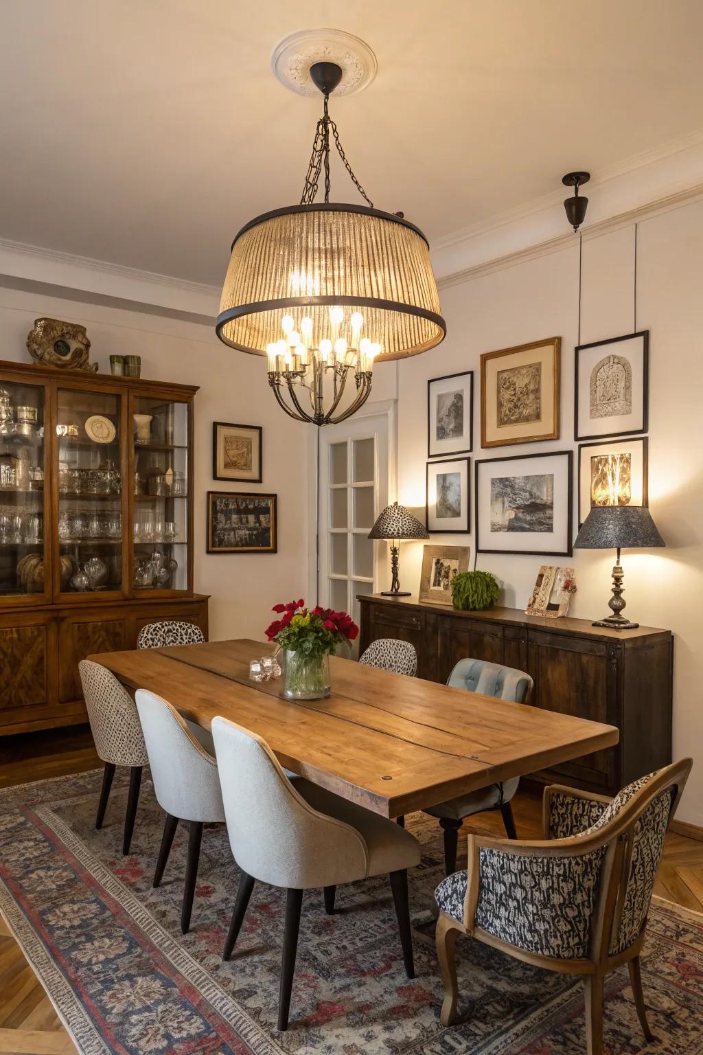 An eclectic mix of styles creates a vibrant and unique space.
