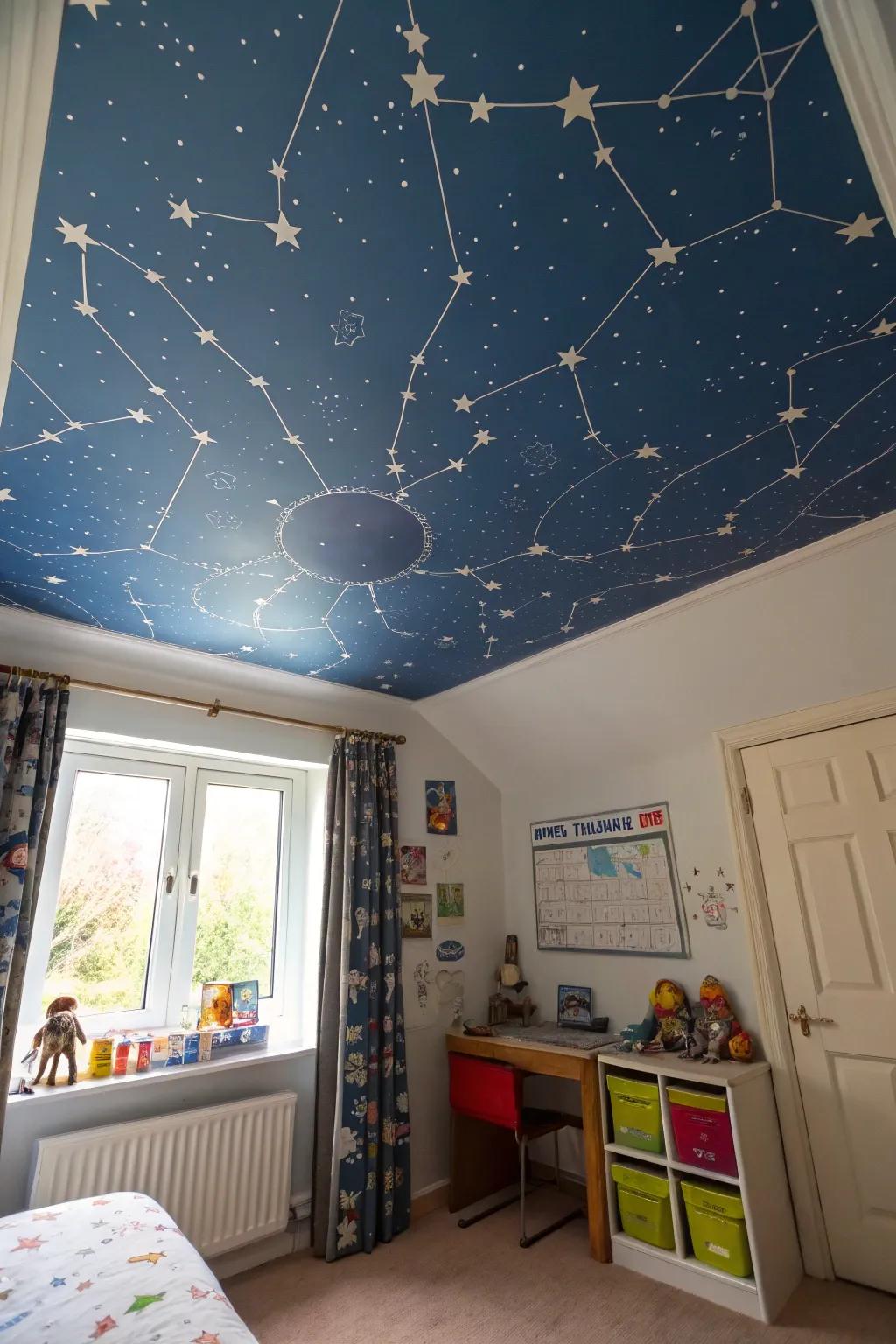 Explore the cosmos with a star map ceiling.