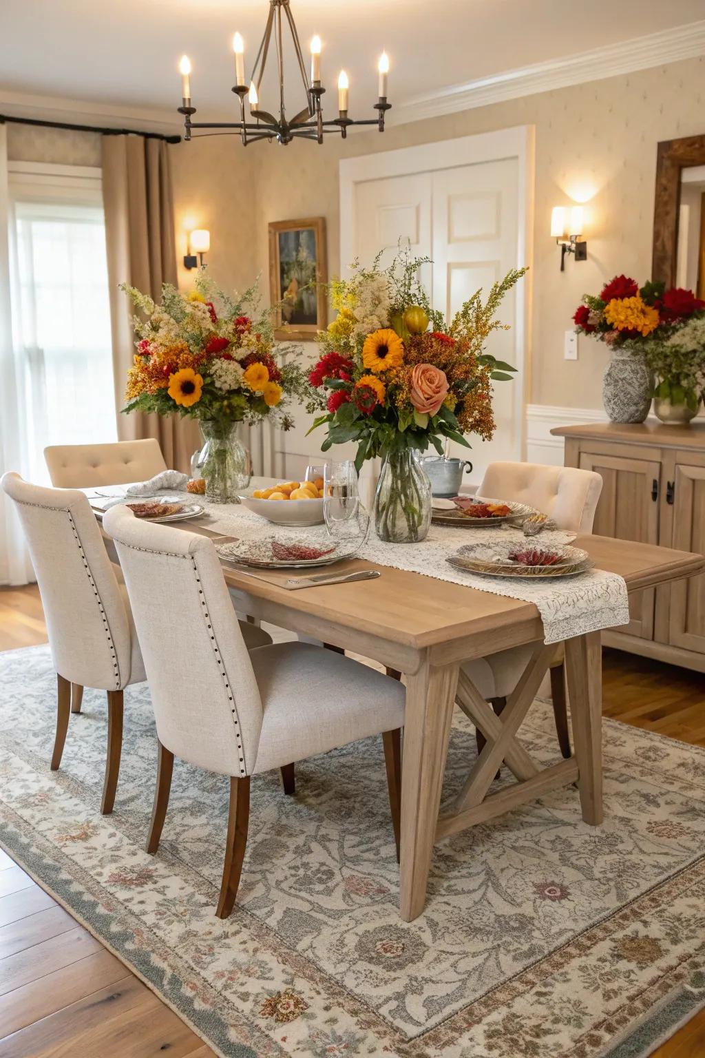 Seasonal rug changes keep your dining room fresh and inviting year-round.