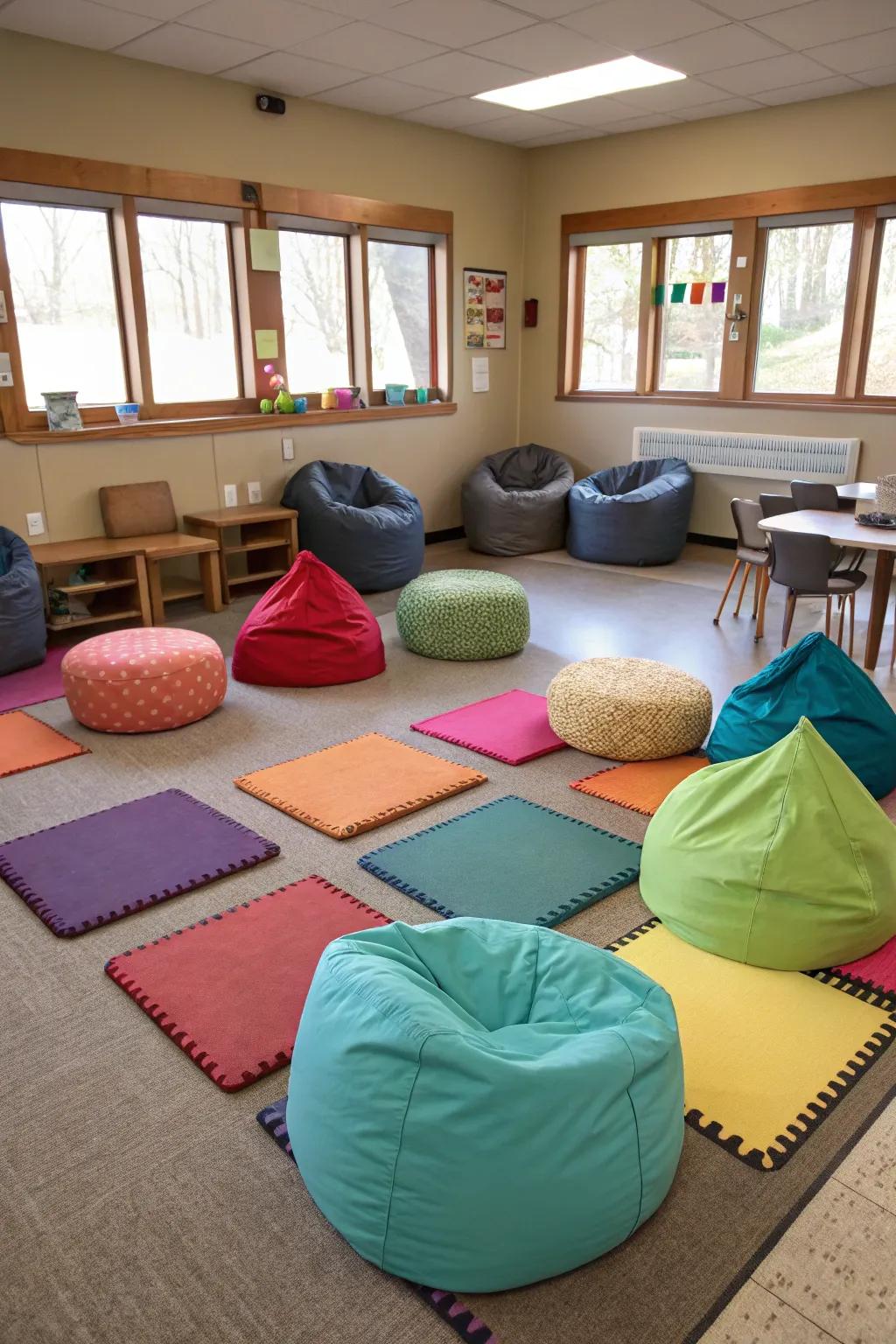 Flexible seating fosters comfort and choice for after school activities.