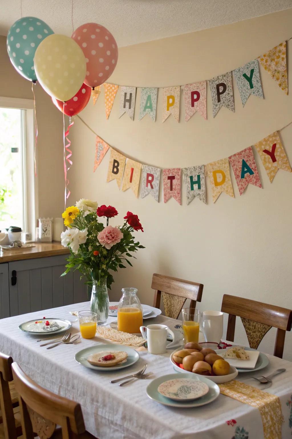 A personalized birthday banner adds a festive flair.