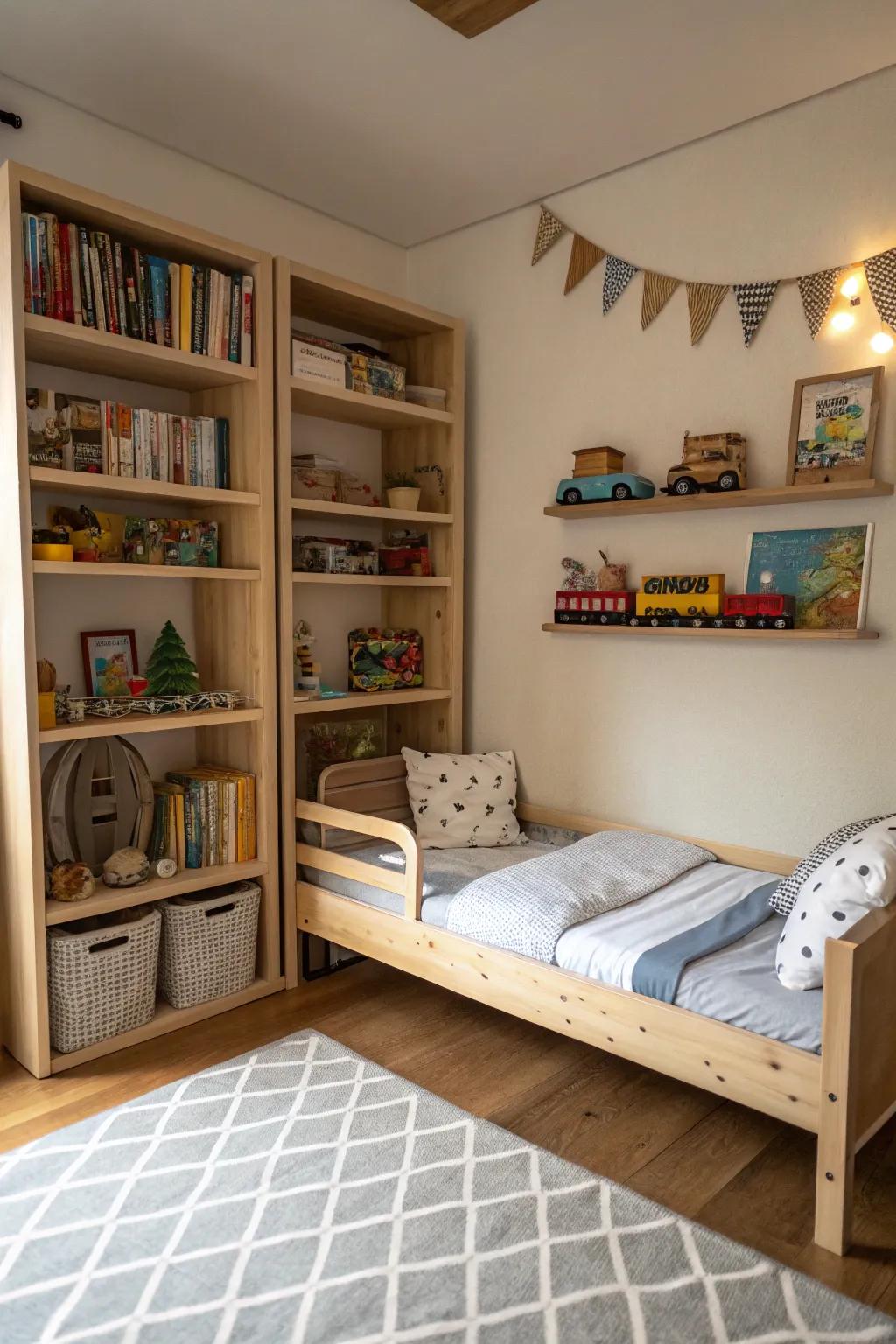Functional furniture keeps the room tidy and timeless.