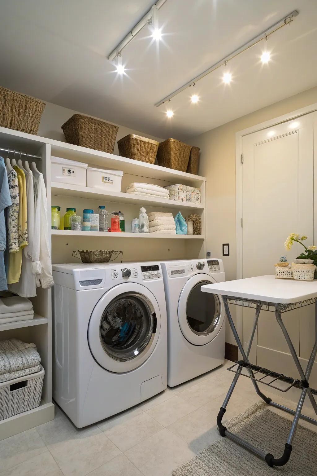 Strategically placed lighting ensuring optimal illumination in the laundry room.