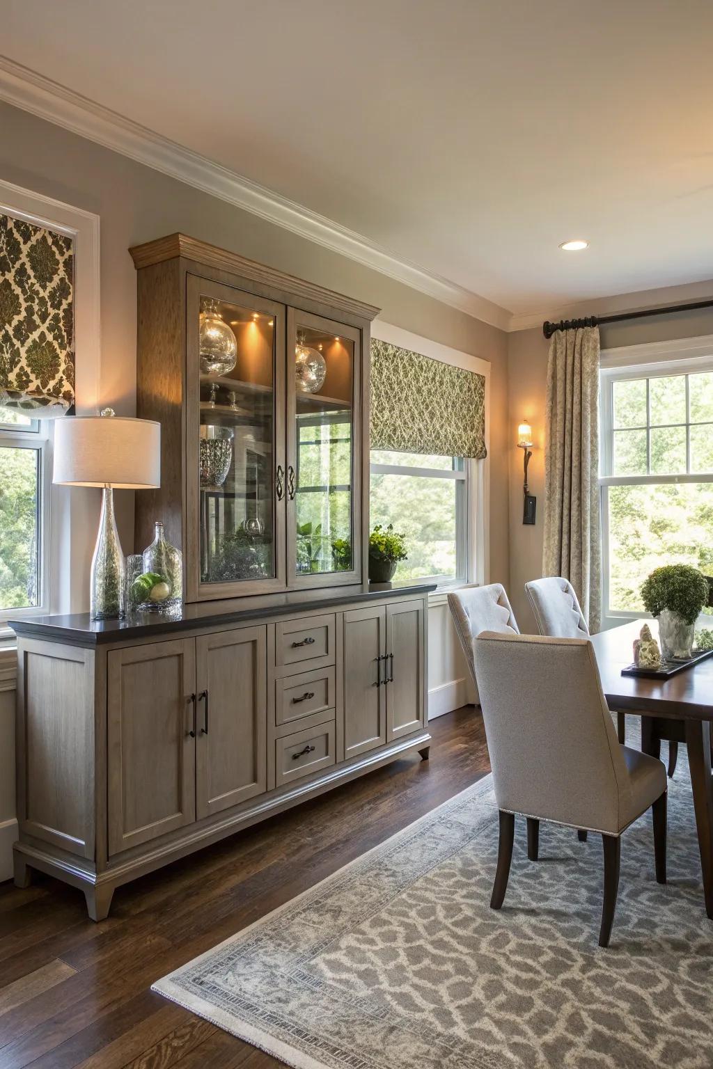 Built-in storage keeps the dining room tidy and organized.