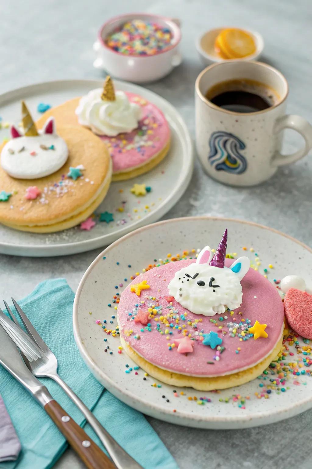 A delightful unicorn-themed breakfast surprise.