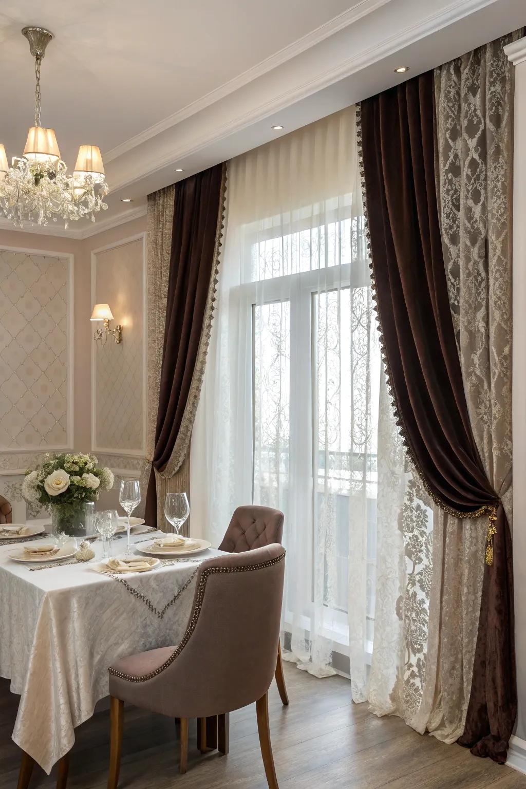 Layered curtains offer a stylish and textured look.