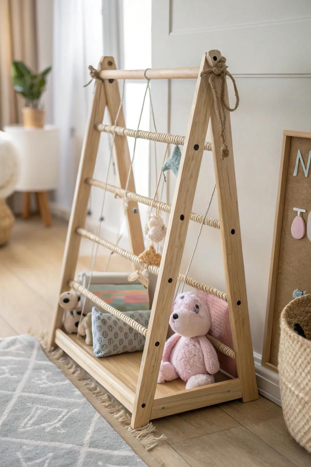 Organize with charm: A DIY stuffed animal zoo that combines Scandinavian simplicity with Boho flair.