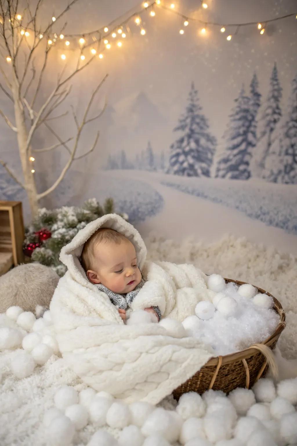 Bring snowy magic indoors with a faux snow setup.