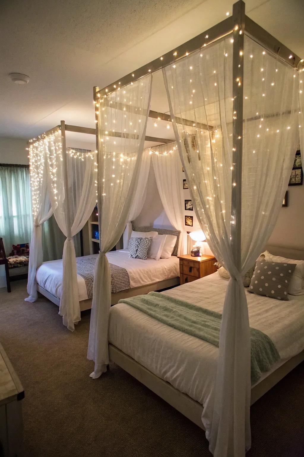 Canopy beds create a magical retreat for sisters.