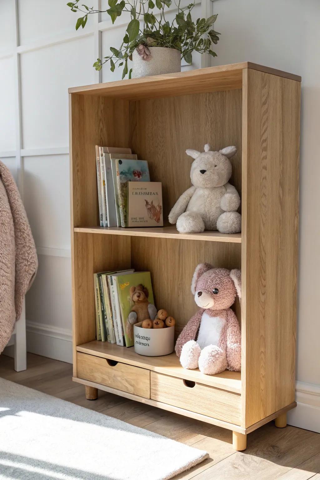 Transform your bookshelf into a plush haven—where Scandinavian minimalism meets whimsical charm.