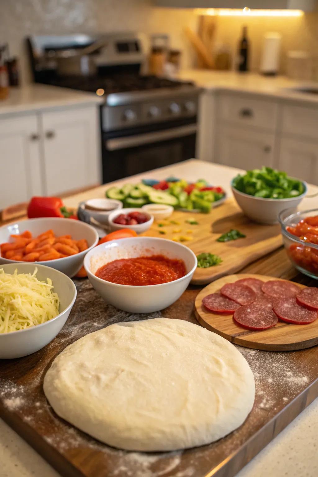 A DIY pizza station ready for little chefs.