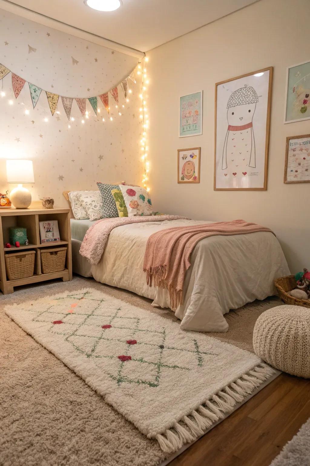 Soft textures enhance the room's comfort and warmth.