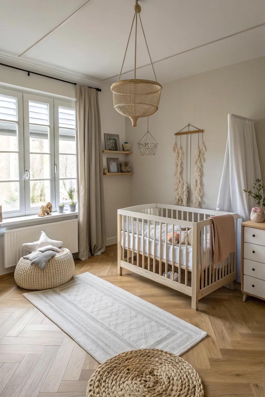 A unique nursery layout with the crib as the room's centerpiece.