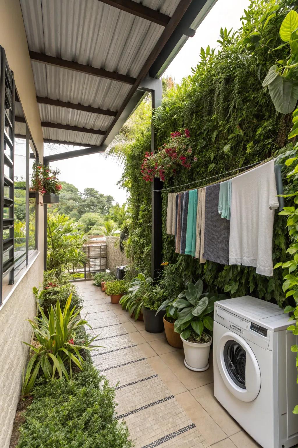 Plants bring life and freshness to the laundry setting.
