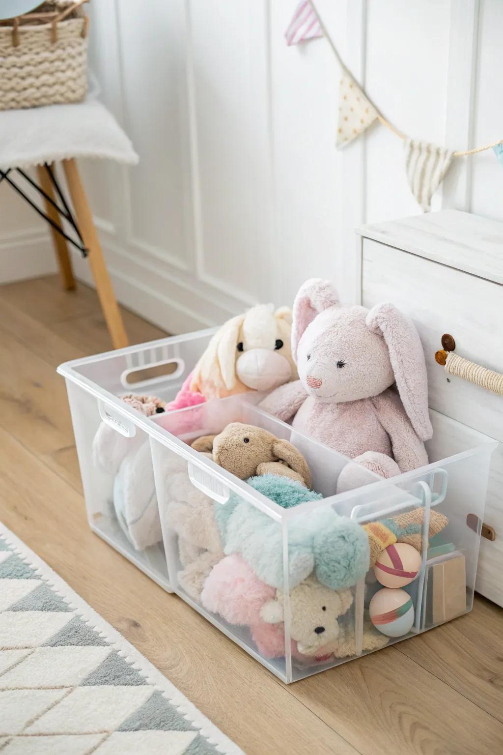 Organize with elegance: See-through bins for a tidy and charming space.