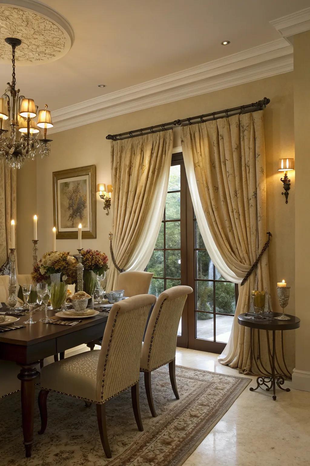 Elegant curtain accessories enhance the style of your dining room.