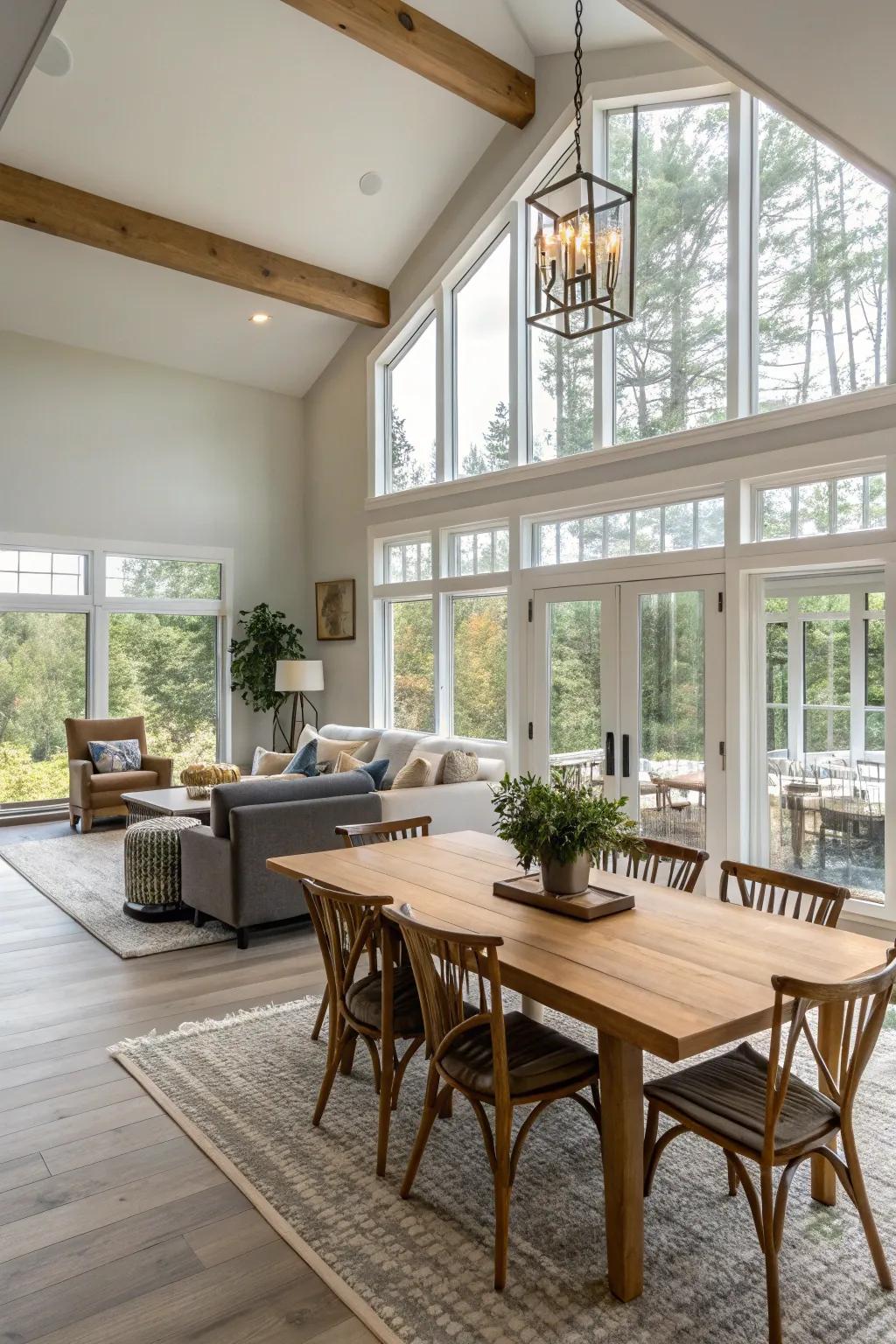 An open layout enhances the flow and connectivity of the dining space.