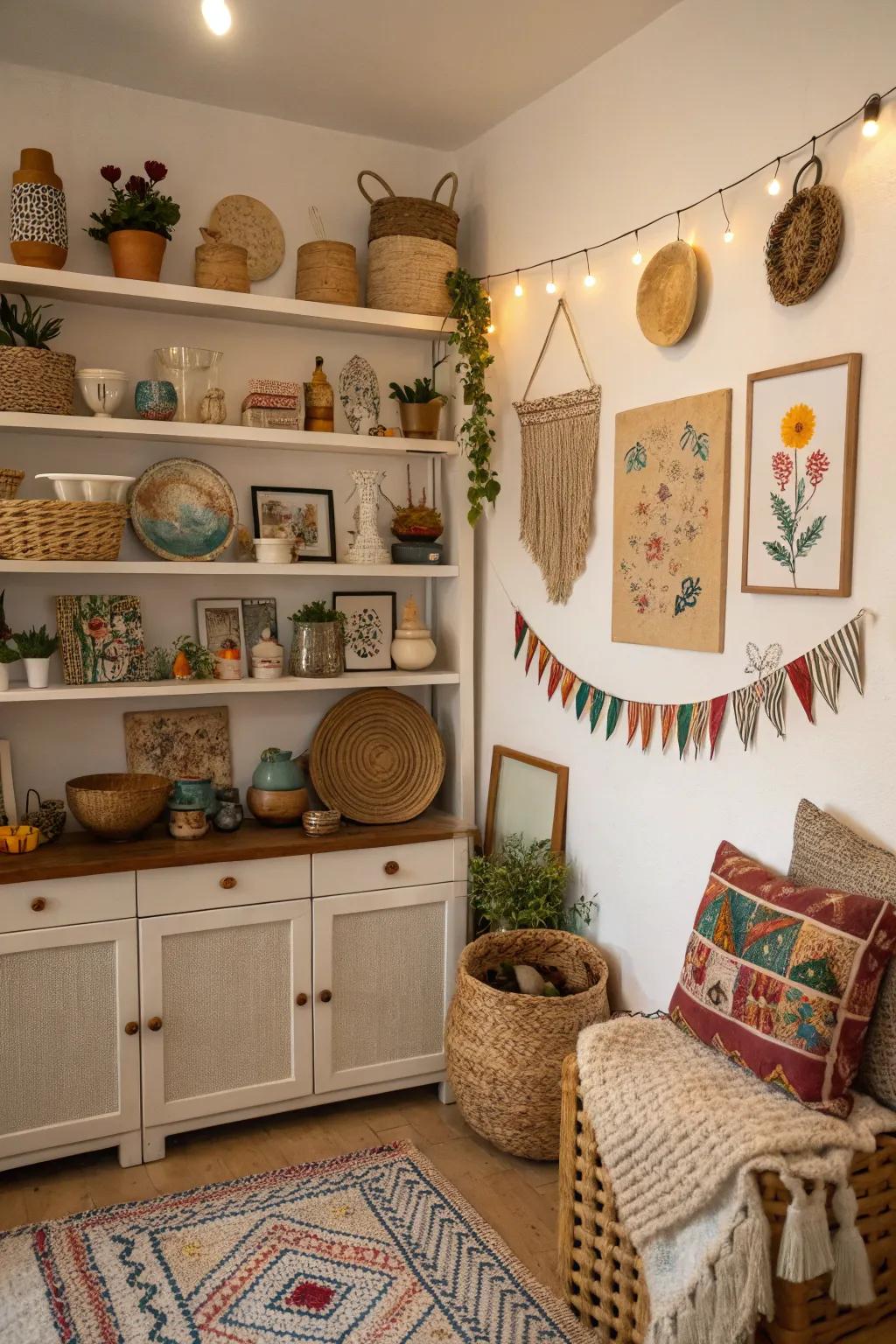 DIY decor adds a personal and creative flair to the room.