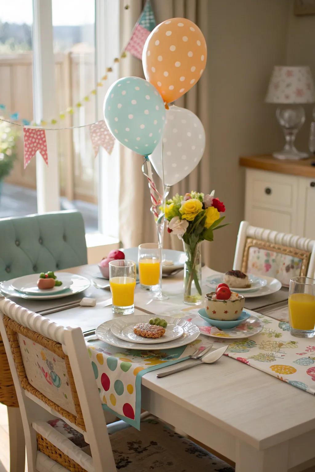 A festive balloon place setting for the birthday girl.