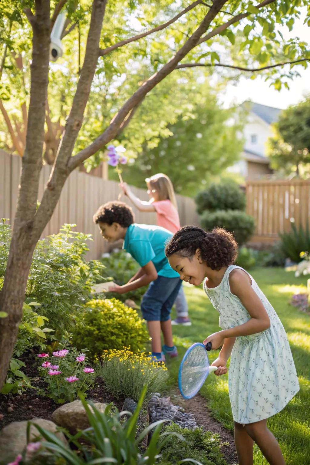 Children engaged in a fun nature scavenger hunt.
