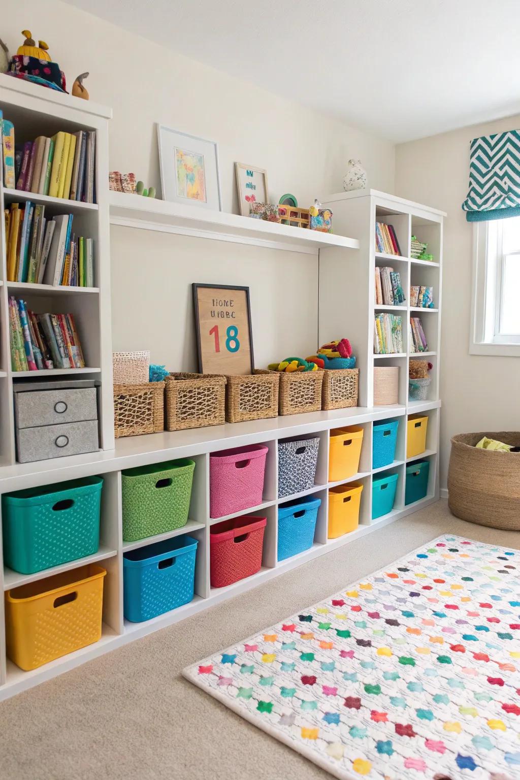 Effective storage solutions can maintain a clutter-free room.